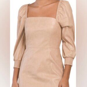 7 For All Mankind Tan Faux Leather Puff Sleeve Mini Dress NWT